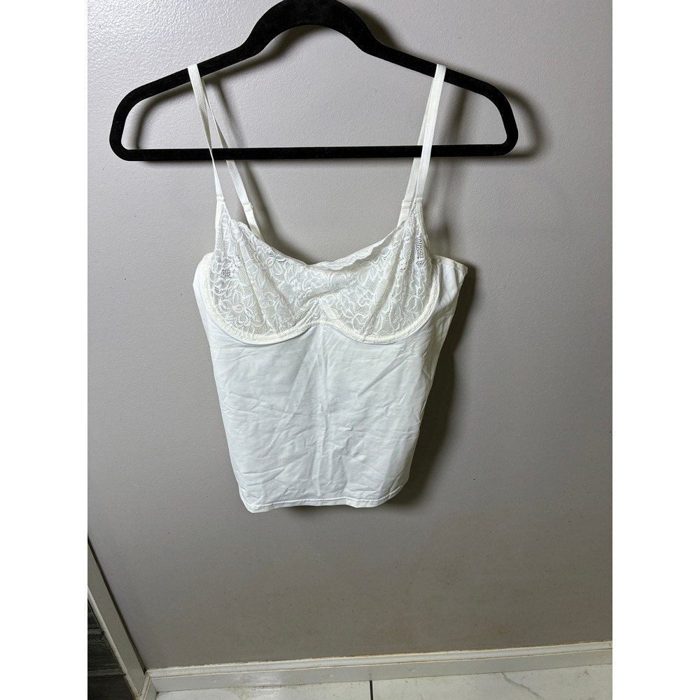 Shape fx White Lace Underwire Camisole Tank Top  XL Adjustable Straps 40843